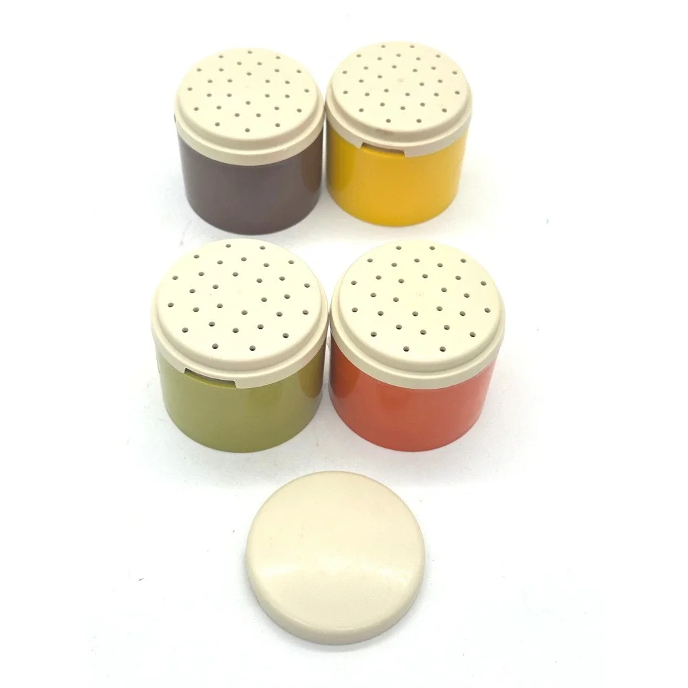 Tupperware Vintage Stacking Spice Shakers 4-Piece Set Earth Tones Plastic 1308